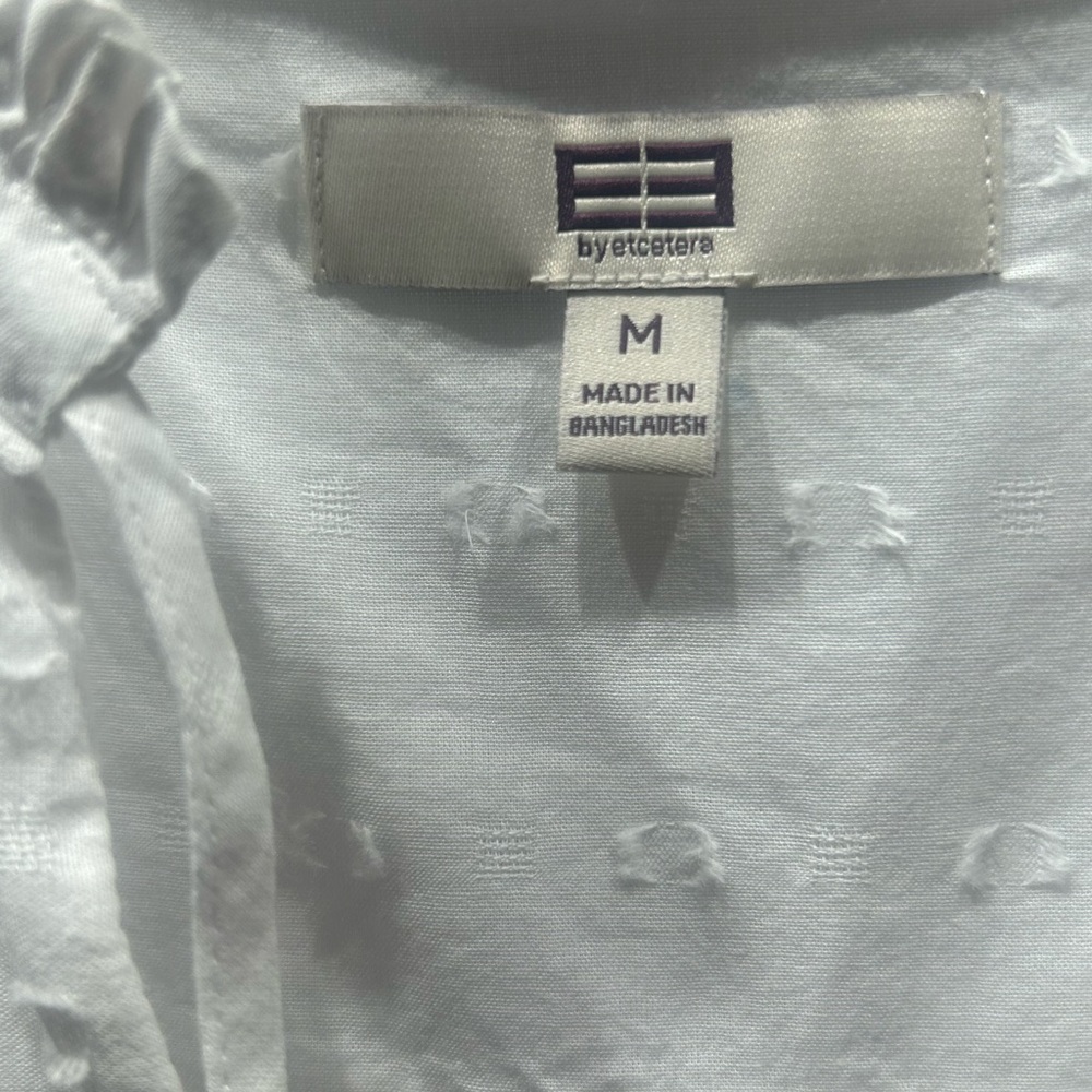 Etcetera White Dotted Swiss Tunic Tie Neck Gathered Cuffs Sz M NWT - Picture 4 of 15